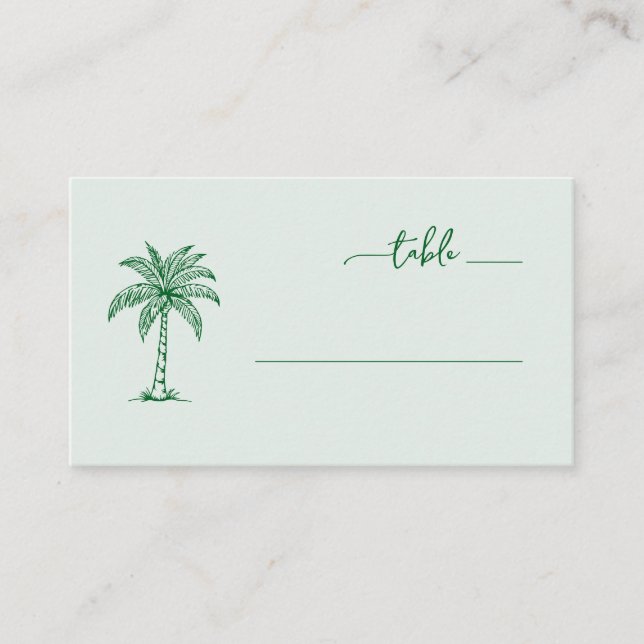 Tropical Green Minimalist Palm Tree Place Card (Front)