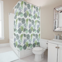Tropical green modern palm leaf pattern shower curtain