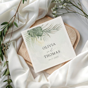 Tropical Green Monstera Coastal Wedding Napkin
