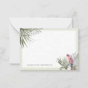 Tropical Green Palm and Parrot Personalised Name Card