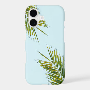 Tropical Green Palm Frond on Light Blue