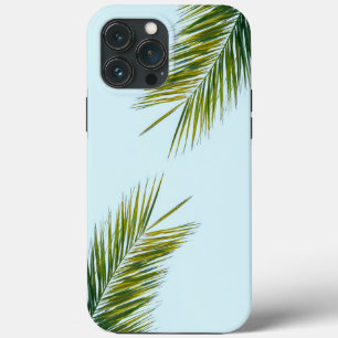 Tropical Green Palm Frond on Light Blue iPhone 13 Pro Max Case