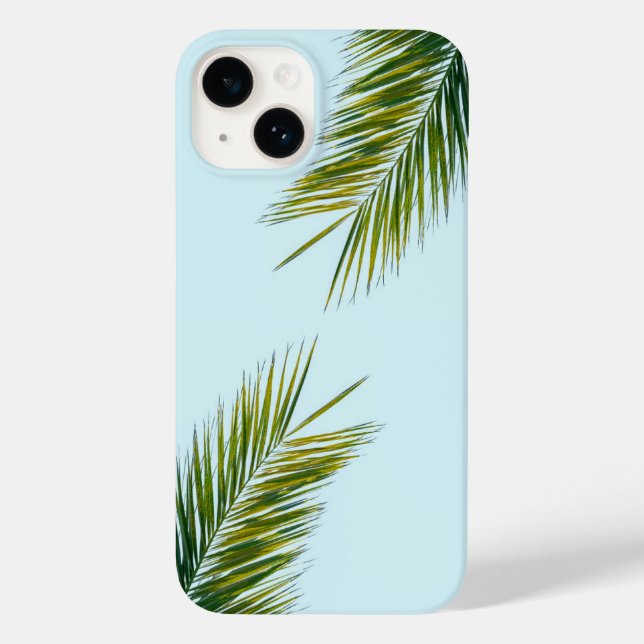 Tropical Green Palm Frond on Light Blue Case-Mate iPhone Case (Back)