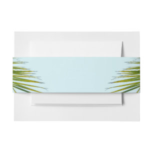 Tropical Green Palm Frond on Light Blue Invitation Belly Band