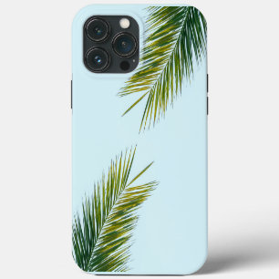 Tropical Green Palm Frond on Light Blue iPhone 13 Pro Max Case