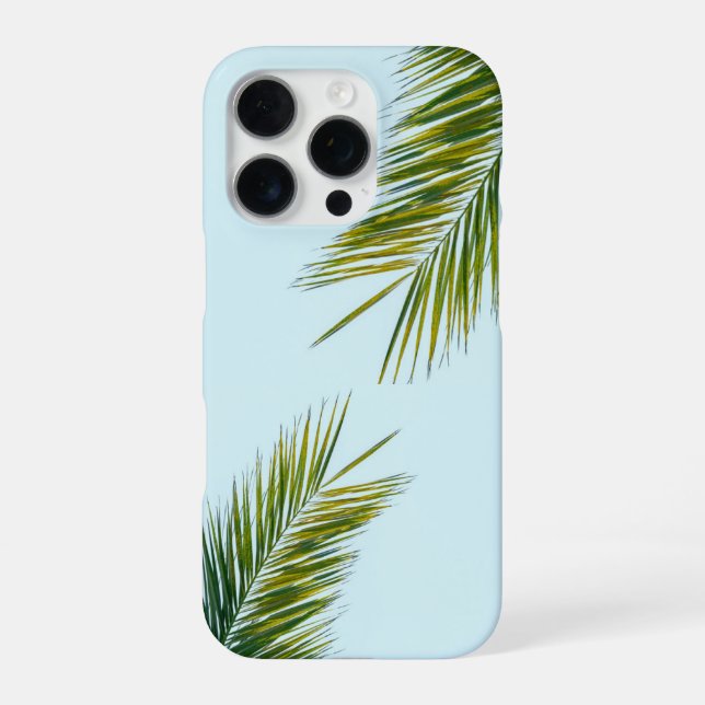 Tropical Green Palm Frond on Light Blue iPhone Case (Back)