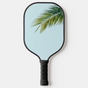 Tropical Green Palm Frond on Light Blue Pickleball Paddle