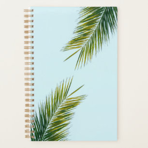 Tropical Green Palm Frond on Light Blue Planner