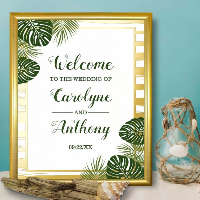 Tropical Green Palm Leaf Beach Wedding Real Foil Prints (Creator Uploaded)