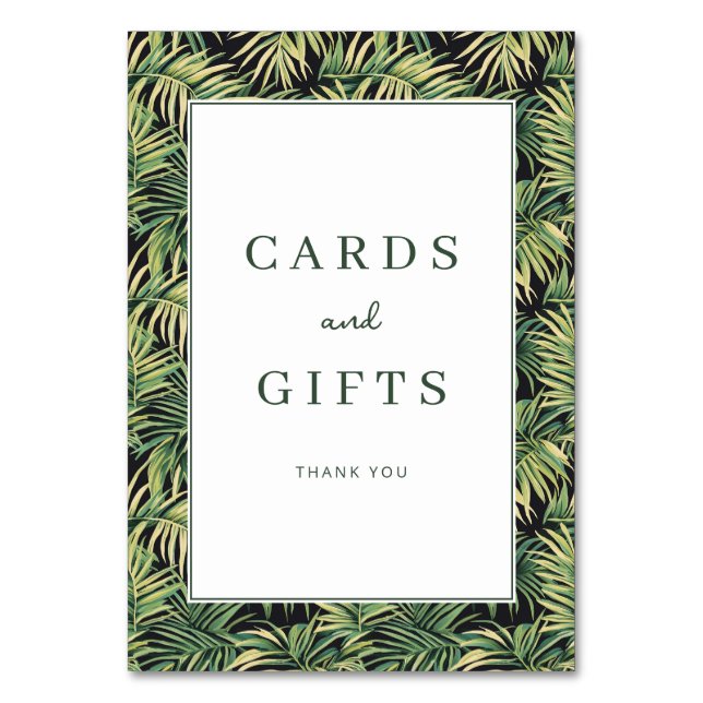 Tropical Green Palm Leaf Border Table Number (Front)