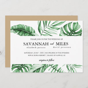 Tropical Green Palm Leaf Border Wedding Invitation