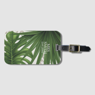 Tropical Green Palm Leaf Newlywed Luggage Tag 