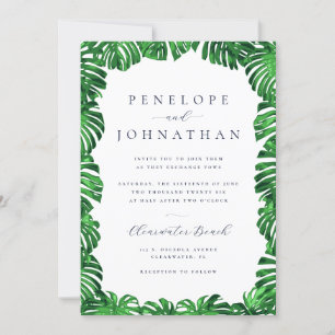 Tropical Green Palm Leaves Modern Wedding Invitation