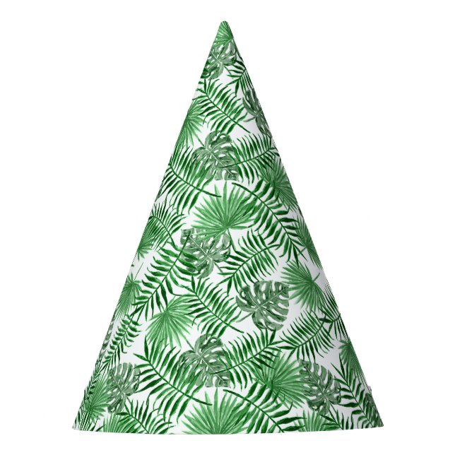 Tropical Green Palm Leaves Summer Art Pattern Party Hat (Front)