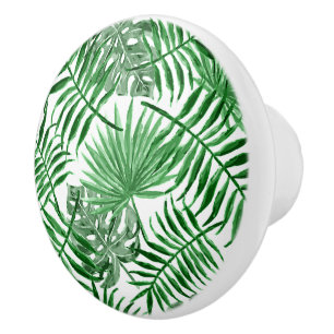 Tropical Green Palm Leaves Summer Pattern Ceramic Knob