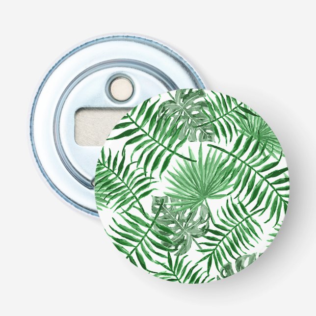 Tropical Green Palm Leaves Summer Watercolor Art Bottle Opener (Front)