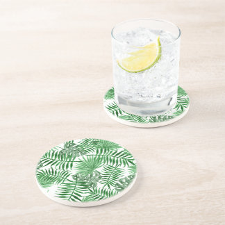 Tropical Green Palm Leaves Summer Watercolor Art Coaster