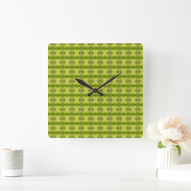 Tropical green palm leaves sunlight pattern square wall clock (Home)