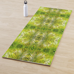Tropical green palm leaves sunlight pattern yoga mat