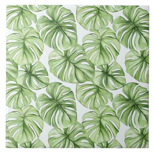Tropical Green Palm Leaves  Tile (Front)