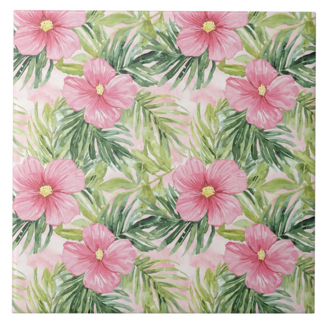 Tropical Green Palm Leaves  Tile (Front)