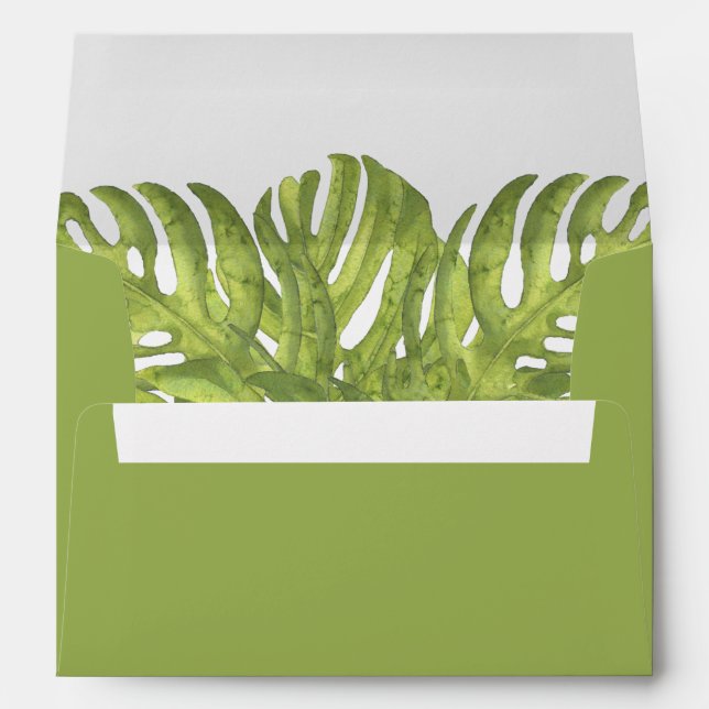 Tropical green palm leaves wedding envelope (Back (Bottom))