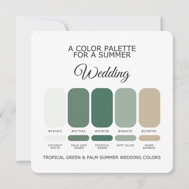 Tropical Green Palm Summer Wedding Palette Card (Front)