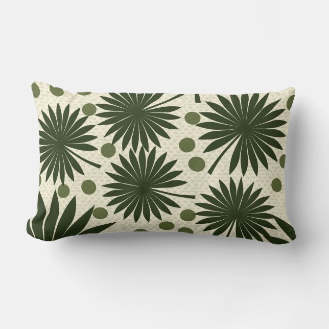 Tropical Green Palm Tree Art Lumbar Cushion (Front)