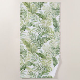 Tropical Green Palm Tree Leaves Beach Towel