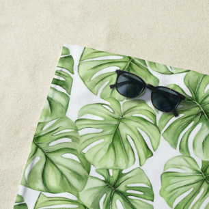Tropical Green Palm Tree Leaves Beach Towel