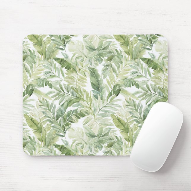 Tropical Green Palm Tree Leaves Mouse Pad (With Mouse)