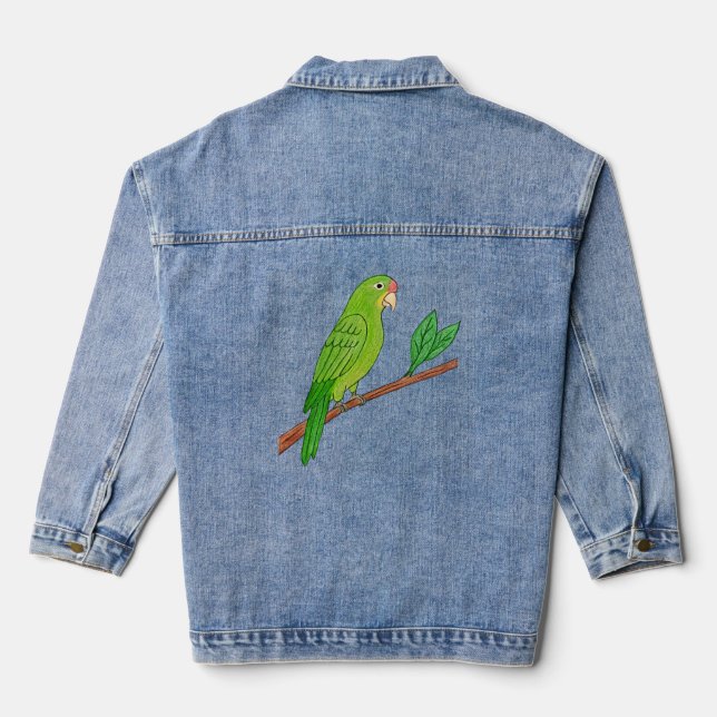 Tropical green parakeet denim jacket (Back)