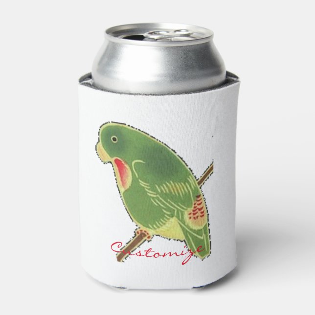 Tropical Green Parakeet Thunder_Cove Can Cooler (Can Front)