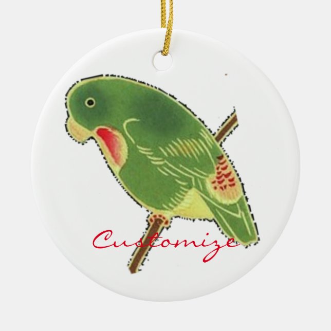 Tropical Green Parakeet Thunder_Cove Ceramic Tree Decoration (Front)