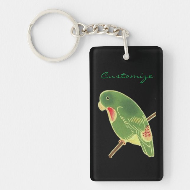 Tropical Green Parakeet Thunder_Cove Key Ring (Front)