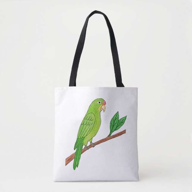 Tropical green parakeet tote bag (Front)