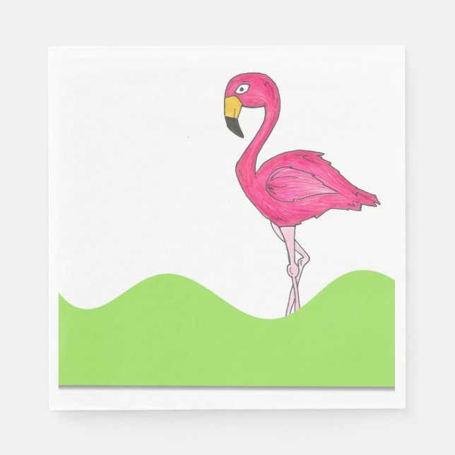 Tropical Green Pink Flamingo Bird Print Napkins (Front)