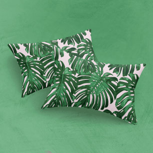 Tropical Green Pink Jungle Palm Leaves Pillowcase