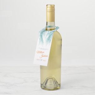 Tropical green pink palm frond watercolor wedding  bottle tag