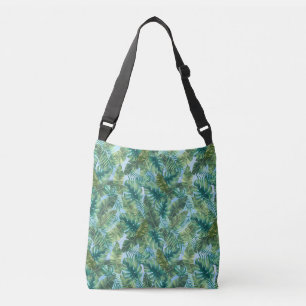 Tropical green plant leaves crossbody bag