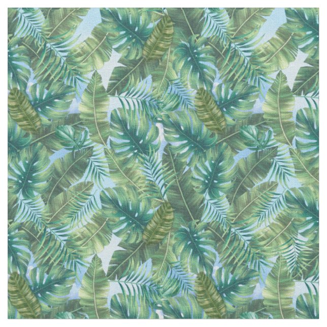 Tropical green plant leaves fabric (Close Up)