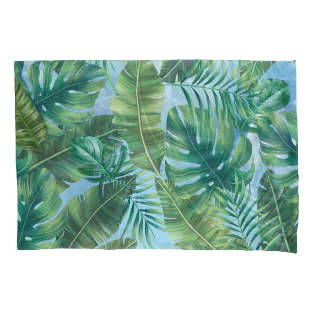 Tropical green plant leaves pillowcase (Front)