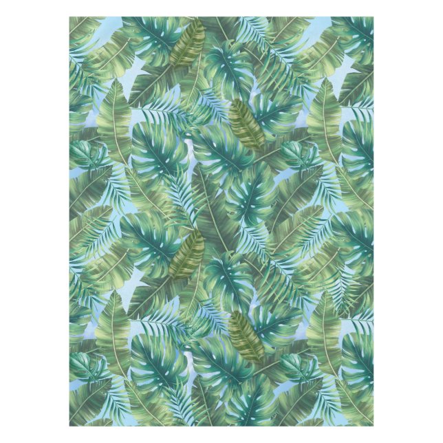 Tropical green plant leaves tablecloth (Front)