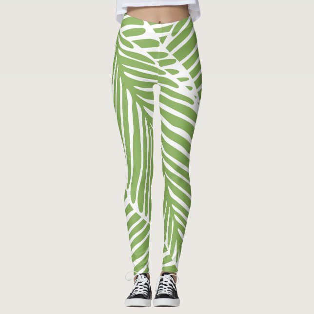 Tropical green plants print design leggings (Front)