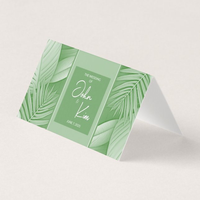 Tropical Green Theme Wedding Folded Card (Front)