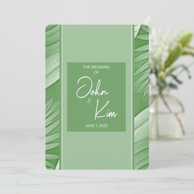 Tropical Green Theme Wedding Invitation (Standing Front)
