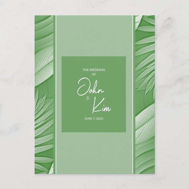 Tropical Green Theme Wedding Invitation Postcard (Front)