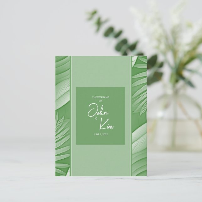 Tropical Green Theme Wedding Invitation Postcard (Standing Front)