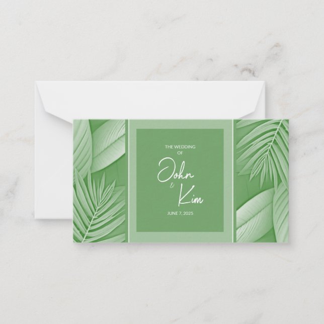 Tropical Green Theme Wedding Note Card (Front)