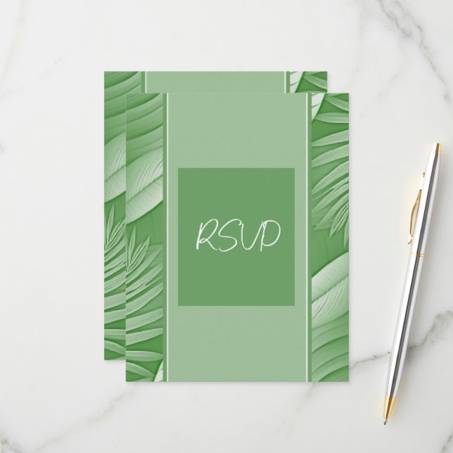 Tropical Green Theme Wedding RSVP Response Card (Front/Back In Situ)